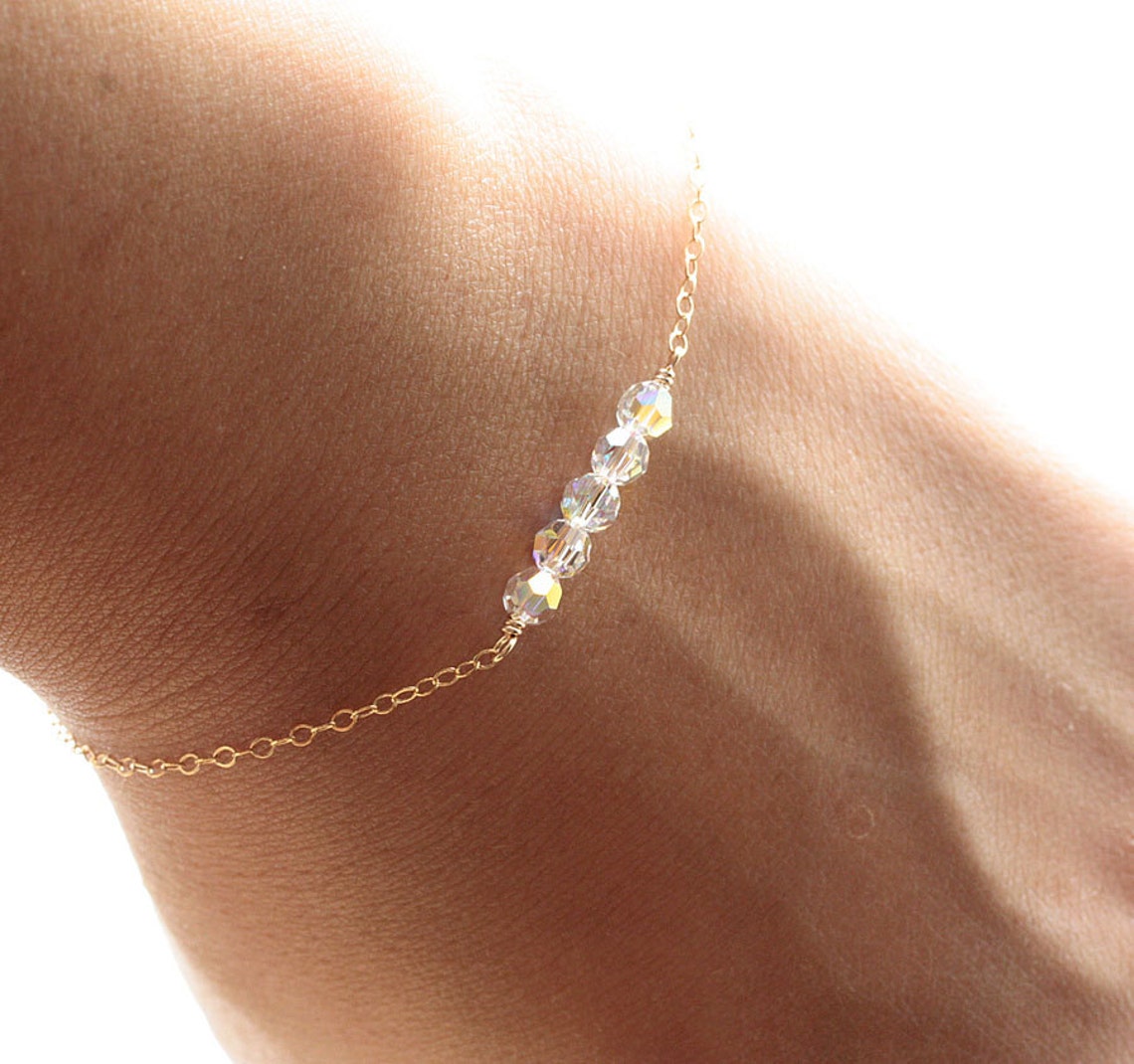 Dainty Everyday Gold Chain Bracelet Floating Swarovski Etsy