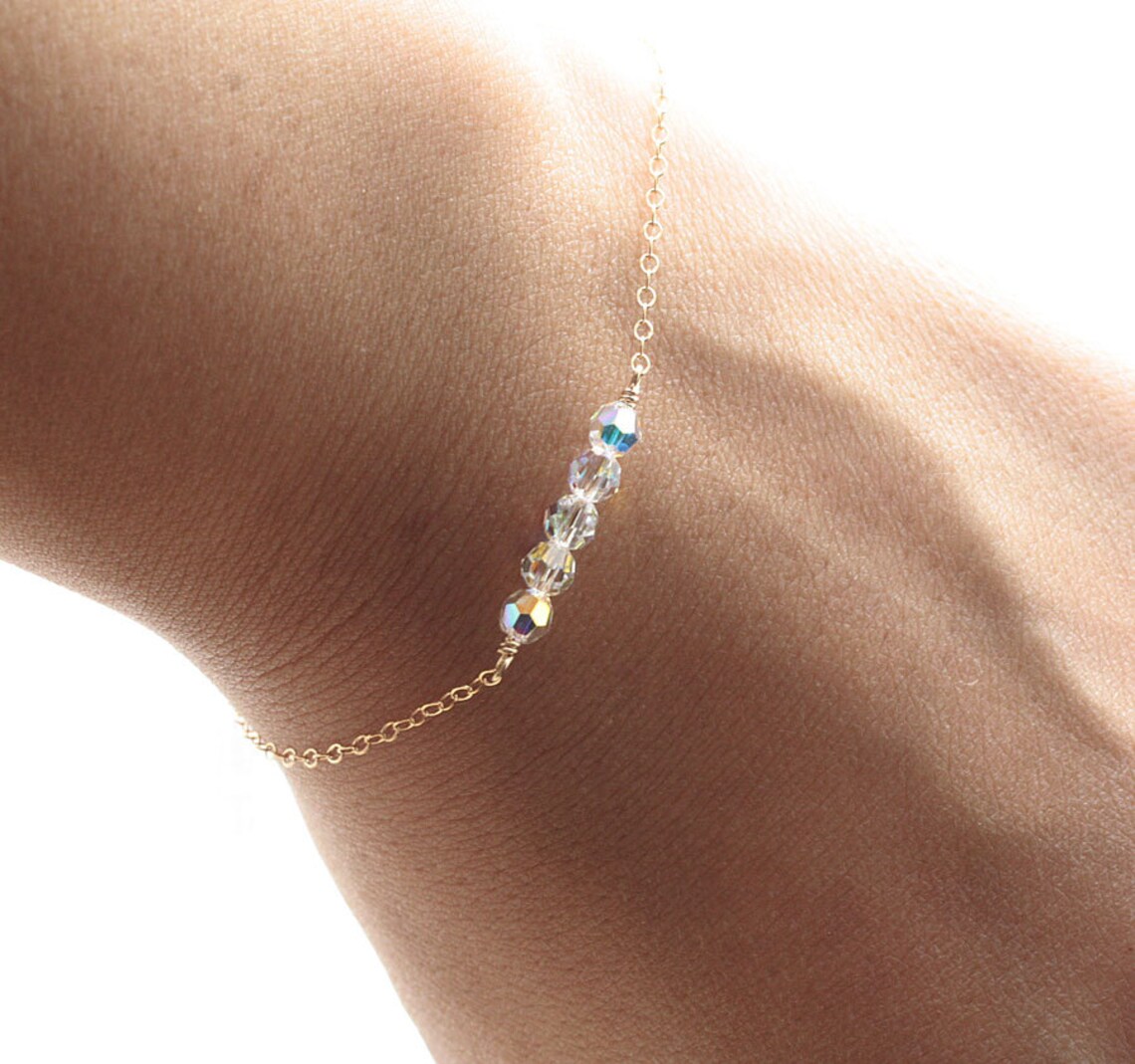 Dainty Everyday Gold Chain Bracelet Floating Swarovski Etsy