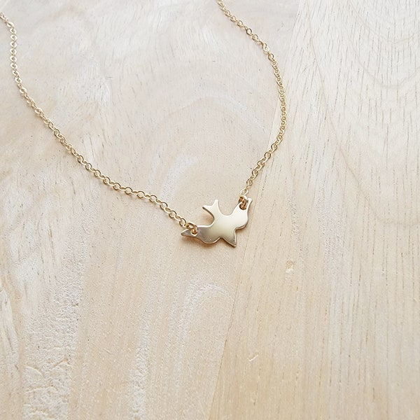 Dainty Gold Dove Necklace, Delicate Soar Bird Charm Necklace, Minimalist Layering Jewelry, Confirmation Gift for Her
