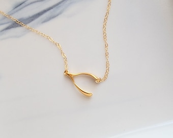 Tiny Sideways Wishbone Necklace, Wishbone Charm, Good Luck Necklace, Sterling Silver Necklace, Wishbone Charm, Minimal Everyday Necklace