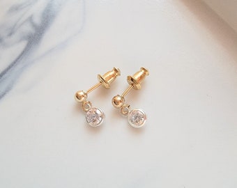 Tiny Gold Cubic Zirconia Post Earring Drops / Dainty CZ Minimalist Jewelry / Available in Gold Fill & Sterling Silver / Mixed Metals