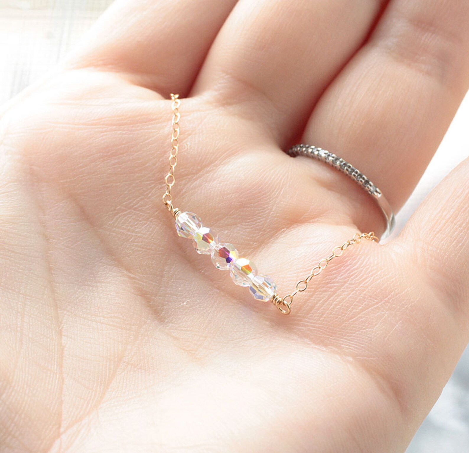 Dainty Everyday Gold Chain Bracelet Floating Swarovski Etsy