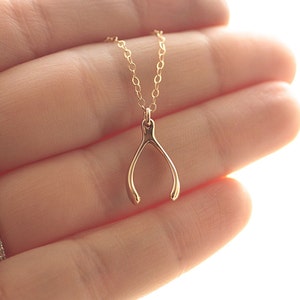 Tiny Gold Wishbone Necklace, Good Luck Charm, Graduation Gift for Her, Wishbone Charm Necklace, Dainty Necklace, Gold Fill, Sterling Silver image 2