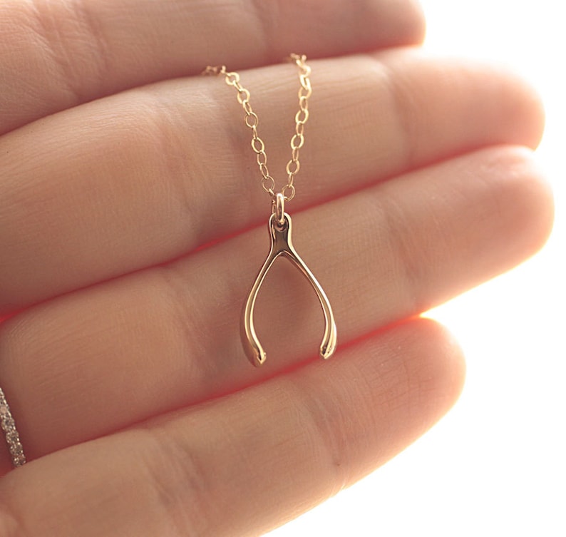Tiny Gold Wishbone Necklace, Good Luck Charm, Graduation Gift for Her, Wishbone Charm Necklace, Dainty Necklace, Gold Fill, Sterling Silver image 2