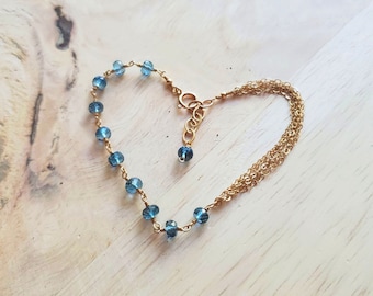 AAA London Blue Topaz Gemstone Bracelet, Gold Fill or Sterling Silver, December Birthstone, Dainty Gemstone Jewelry, Wedding Gift for Her