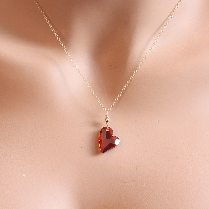 Sweet Valentine Necklace Gold Fill Ruby Red Heart Necklace Etsy