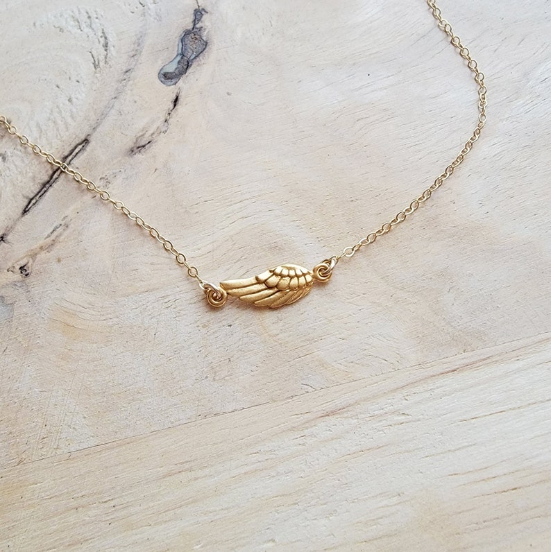 Dainty Angel Wing Necklace Sideways Angel Wing Charm, Sterling Silver, Gold Fill, Minimalist Jewelry, Bereavement Gift, Memorial Jewelry image 1