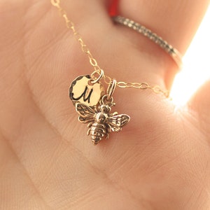 Tiny Honey Bee Necklace, Gold Initial Charm Necklace, Personalized Necklace, Initial Charm, Dainty Necklace, Gift for Her, Mother's Necklace image 3