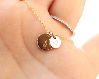 Collier initial, Big &Little Disc Necklace, Gold Filled, Sterling Silver, Personalized Mother’s Necklace, Dainty Initial Charm Necklace