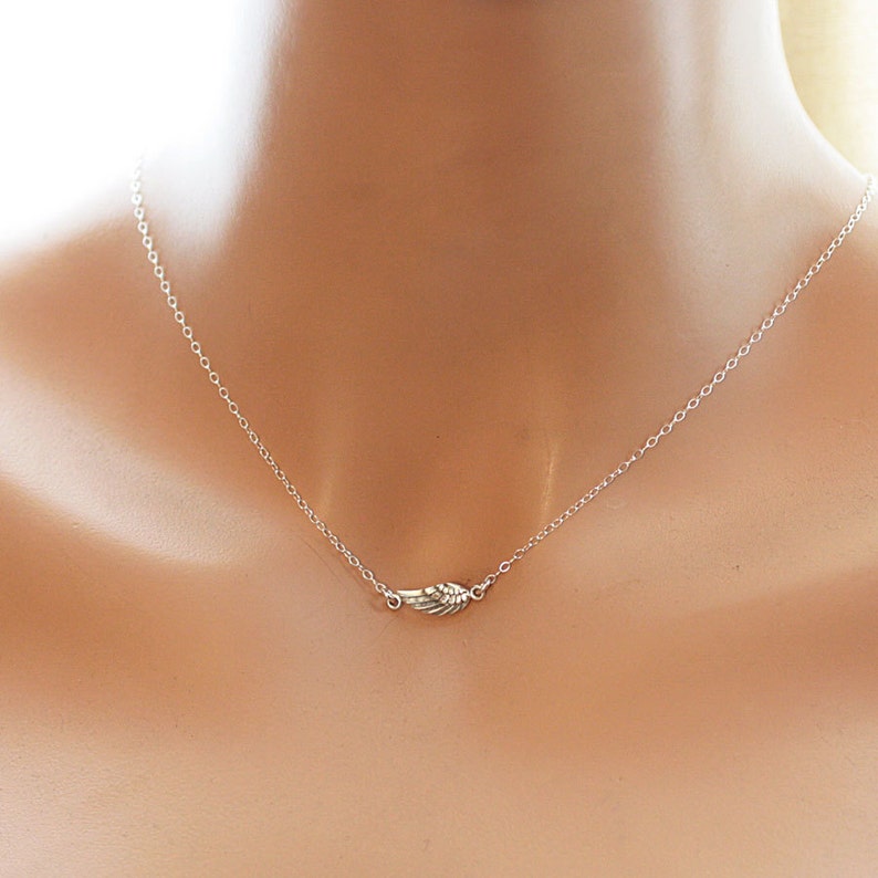 Angel Wing Necklace Tiny Charm Necklace Sideways Angel Wing Etsy