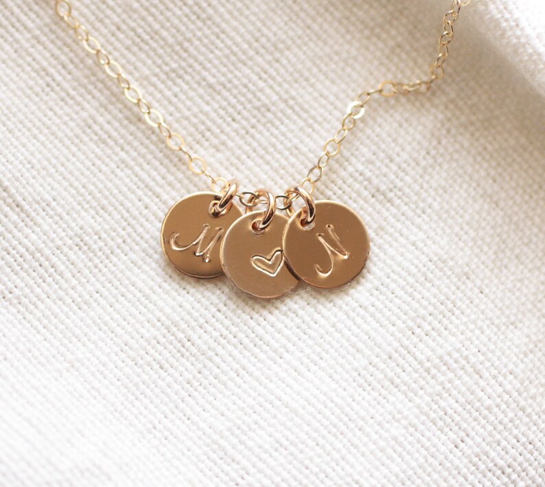 Gold Initial Necklace, Mothers Necklace, Personalized Charm Necklace, Hand Stamped Jewelry, Rose Gold, Sterling Silver, Dainty Necklace image 1