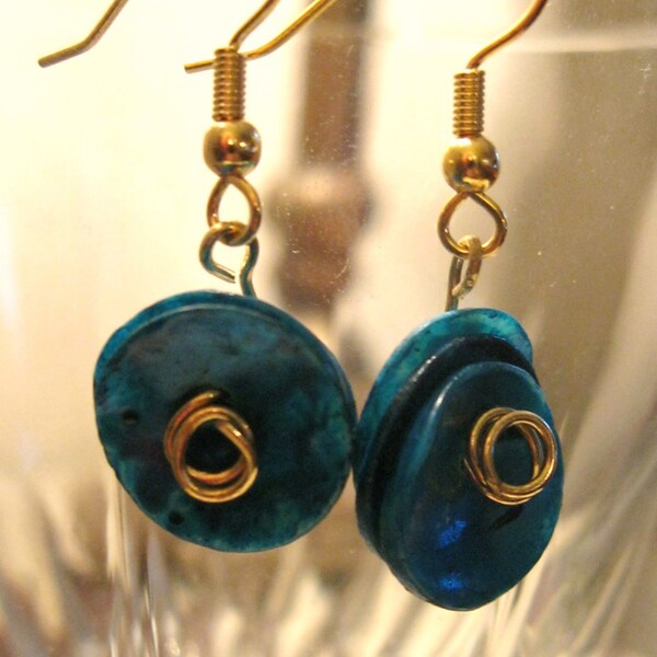 Teal Shell Disc Earrings FREE SHIPPING
