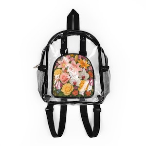 Clear Stadium Backpack with Floral Design - Ideal for Festivals, Sports Events, Travel, School, Concerts
