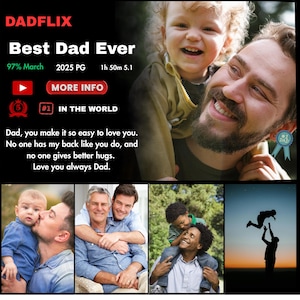Modelo editável Dadflix Canva | Colagem de fotos em estilo de filme para pai ou avô | Presente de criança | Download instantâneo