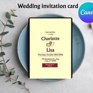 Convite de casamento editável | Modelo de cartão de casamento para impressão | Convite para download digital | Design elegante personalizado | Arquivo de acesso instantâneo