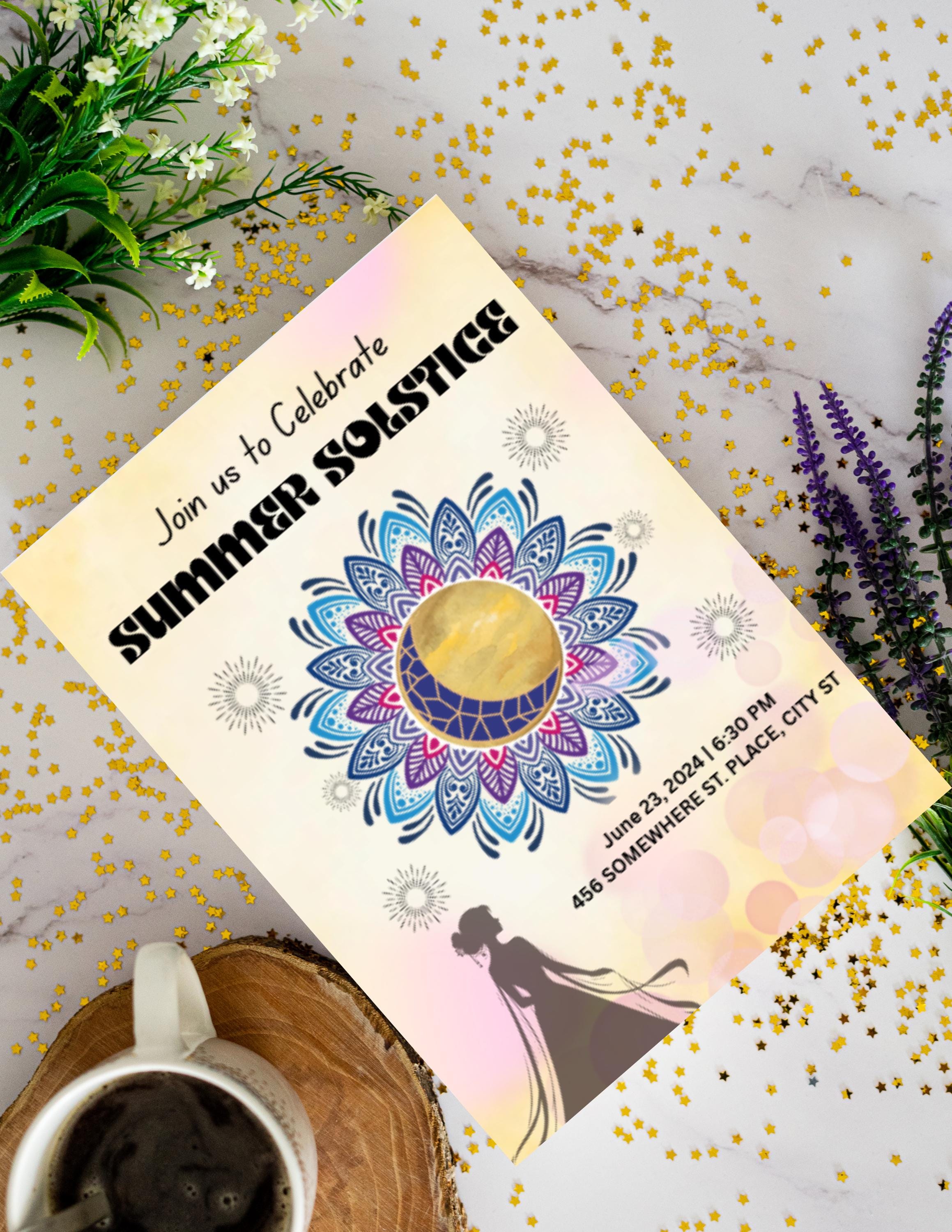 Celestial Summer Solstice Party Invite - DIY Printable Template for ...