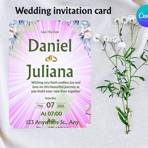 Convite de casamento editável | Modelo de cartão de casamento para impressão | Convite para download digital | Design elegante personalizado | Arquivo de acesso instantâneo