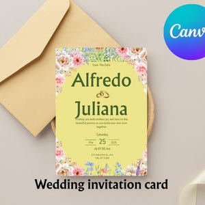 Modelo de convite de casamento editável | Convite para download digital | Cartão de casamento para impressão | Design elegante | Arquivo de acesso instantâneo