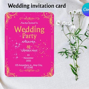 Convite de casamento editável | Modelo de cartão de casamento para impressão | Convite para download digital | Design elegante personalizado | Arquivo de acesso instantâneo