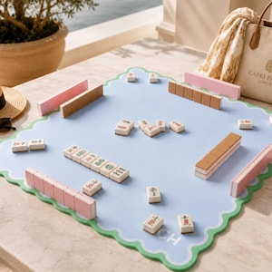 Personalized Scalloped Chic Mahjong Travel Mat: Monogram Game Accessory, Non-Slip Table Protection, SHIPS ROLLED