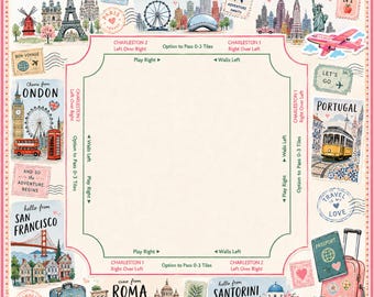 Travel Mahjong Mat, Paris London NYC Game Cover, Pink Passport Girls Trip