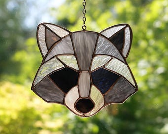 Raccoon Stained Glass Suncatcher Window Hanging - Woodland Animal Decor Gift For Nature Lovers And Cozy Homes