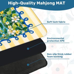 Coastal Grandmillennial Mahjong Mat, Lemon Villa Mediterranean Garden Game Table Runner image 4
