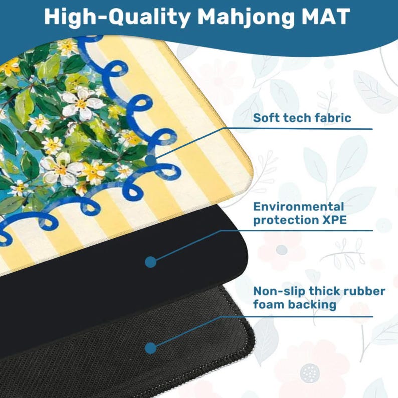 Coastal Grandmillennial Mahjong Mat, Lemon Villa Mediterranean Garden Game Table Runner image 4