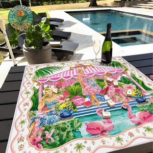 Custom Pink Palm Beach Mahjong Mat, Flamingo Preppy Game Table Runner, American Mahjong Gift