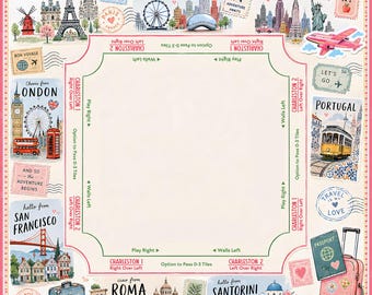 Travel Mahjong Mat, Paris London NYC Game Cover, Pink Passport Girls Trip