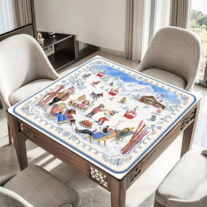 Après Ski Mahjong Mat, Winter Dog Ski Lodge Game Table Runner