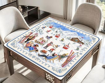 Après Ski Mahjong Mat, Winter Dog Ski Lodge Game Table Runner