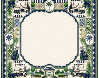 Golf Mahjong Mat, Country Club Palm Tree Game Night Cover, Blue Green Decor
