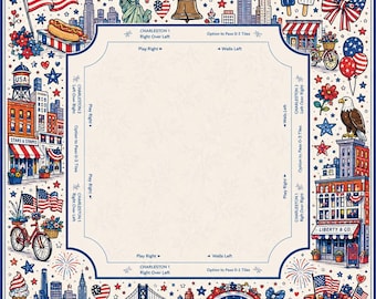 Patriotic American Mahjong Mat, Fabric Rubber Game Night Decor