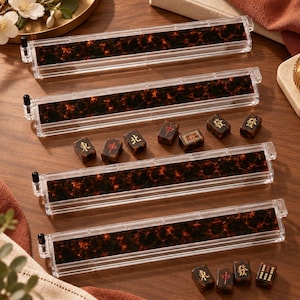 Soportes de lujo para mahjong con diseño de carey y soportes para fichas de acrílico transparente (juego de 4).