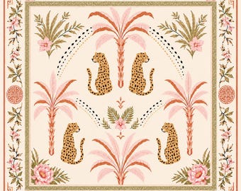 Tapete de mahjong con estampado de leopardo rosa, camino de mesa de juego estilo chinoiserie de Palm Beach