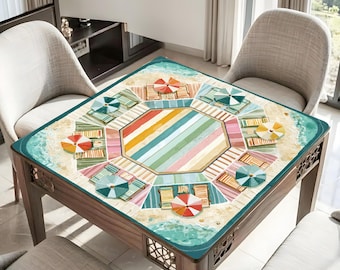 Coastal Tropical Mahjong Mat, Beach Club Stripe Game Mat