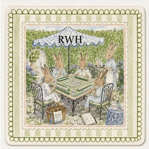 Bunny Mahjong Mat, Cottagecore Rabbit Garden Game Table Cover, Spring Party Decor image 2