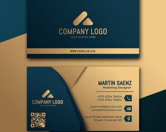 Business card template design with QR code including all vector data