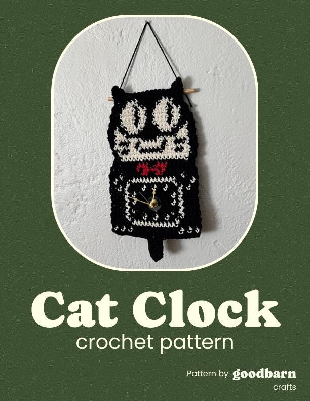 30 Crochet Clock Patterns That Keep Time in Handmade Style 15 Cat Clock Wall Art Crochet Pattern