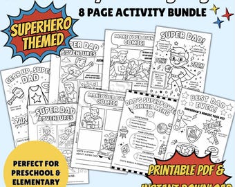 Father’s Day Coloring Pages for Toddlers, Preschool, Kids, Superhero Themed, Printable Interactive Activity, DIY Gift for Dad, Coloring Gift