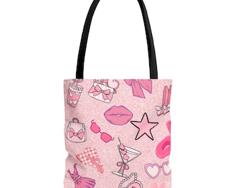 Pink Aesthetic Tote Bag, Stylish Shoulder Bag, Fashionable Shopping Bag, Cute Beach Tote, Gift for Her