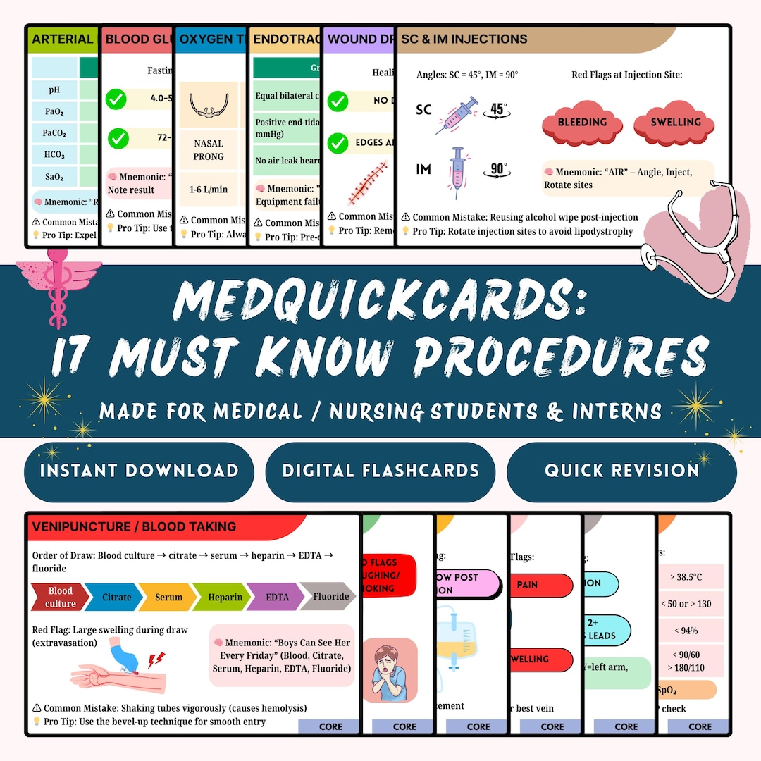 Osce Card Clinical Procedures Flashcards: OSCE Study Guide, Red Flags & Mnemonics ...