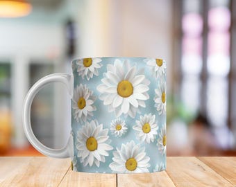 Daisies Mug Wrap PNG | White Daisy Floral Design | Summer Flower Sublimation Mug 11oz & 15oz