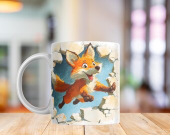 Fox Cracked Wall Kids Mug PNG | Cute Woodland Fox Cup Wrap | Forest Animal Children Sublimation 11oz & 15oz