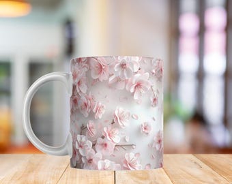 Cherry Blossoms Mug Wrap PNG | Pink Sakura Floral Design | Spring Flower Sublimation Mug 11oz & 15oz