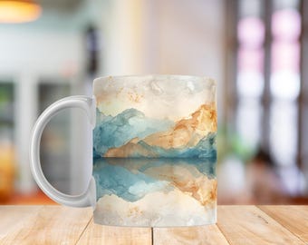 Stable Flow Mug Wrap – Watercolor Earth & Water Balance Digital Design for Sublimation – Grounded Boho Mug PNG – Calm Nature Art