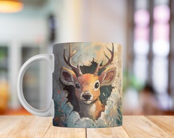 Deer Cracked Wall Kids Mug PNG | Cute Woodland Deer Cup Wrap | Forest Animal Children Sublimation 11oz & 15oz