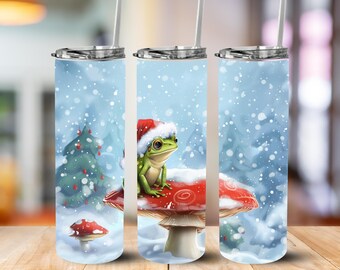 Christmas Frog Tumbler Wrap PNG | Holiday Frog & Mushroom Design | Digital 20oz Tumbler Wrap Download