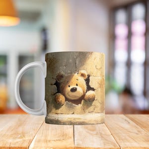 Kids Bear Mug – Cute Cracked Wall Woodland Coffee Cup – Children’s Forest Animal Drinkware – Cozy Bear Gift for Kids & Nature Lovers